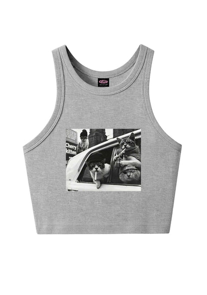 Cats Smoke In Car Y2K Crop Tank Top Cherrykitten