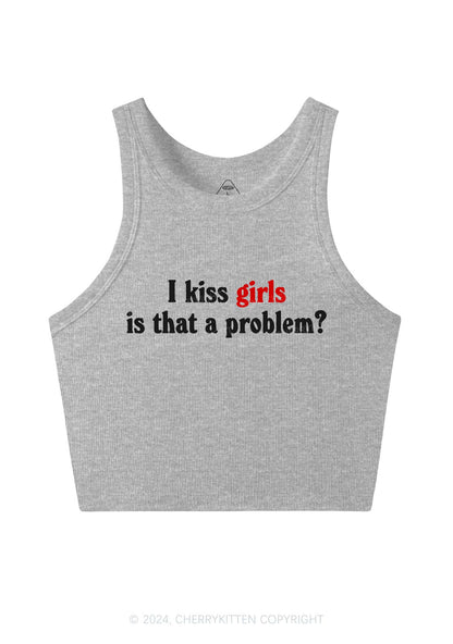 I Kiss Girls Y2K Crop Tank Top Cherrykitten