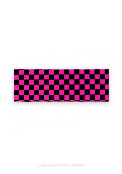 Black And Pink Check Valentine's Day Y2K Print Headband Cherrykitten