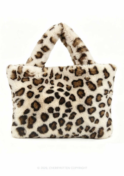 Plush Leopard Handbag Y2K Tote Bags Cherrykitten