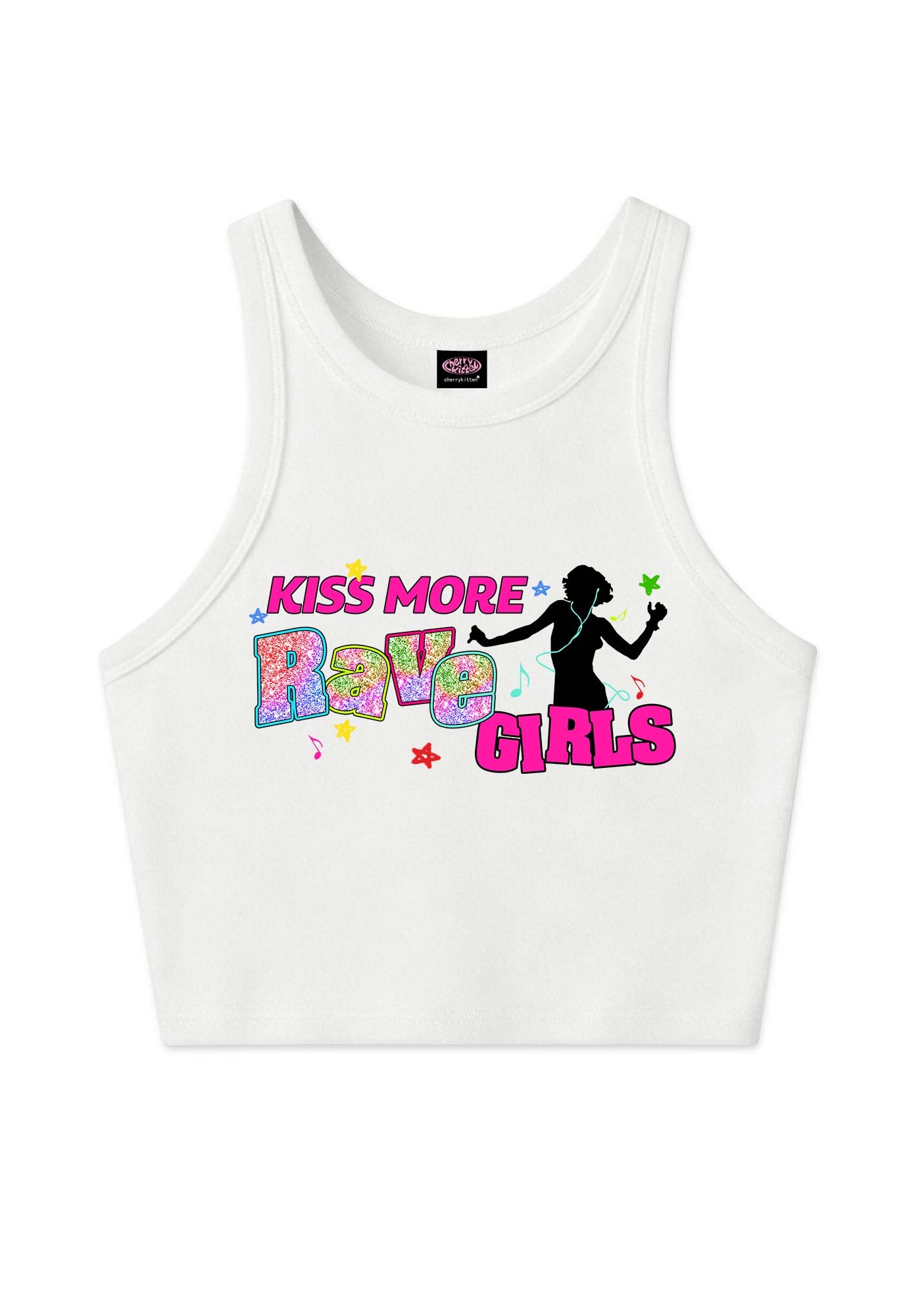 Kiss More Rave Girls Y2K Crop Tank Top Cherrykitten