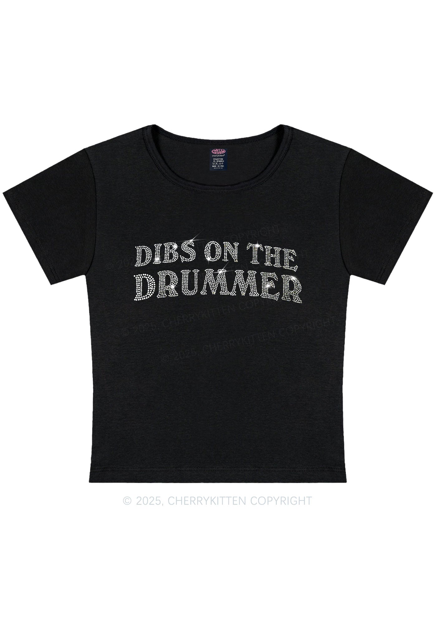 Rhinestone Dibs On The Drummer Y2K Baby Tee Cherrykitten