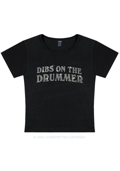 Rhinestone Dibs On The Drummer Y2K Baby Tee Cherrykitten