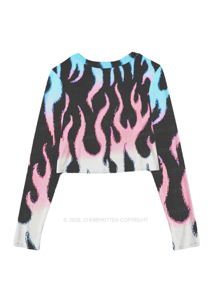 Trans Flame Pride Y2K Mesh Long Sleeve Crop Top Cherrykitten