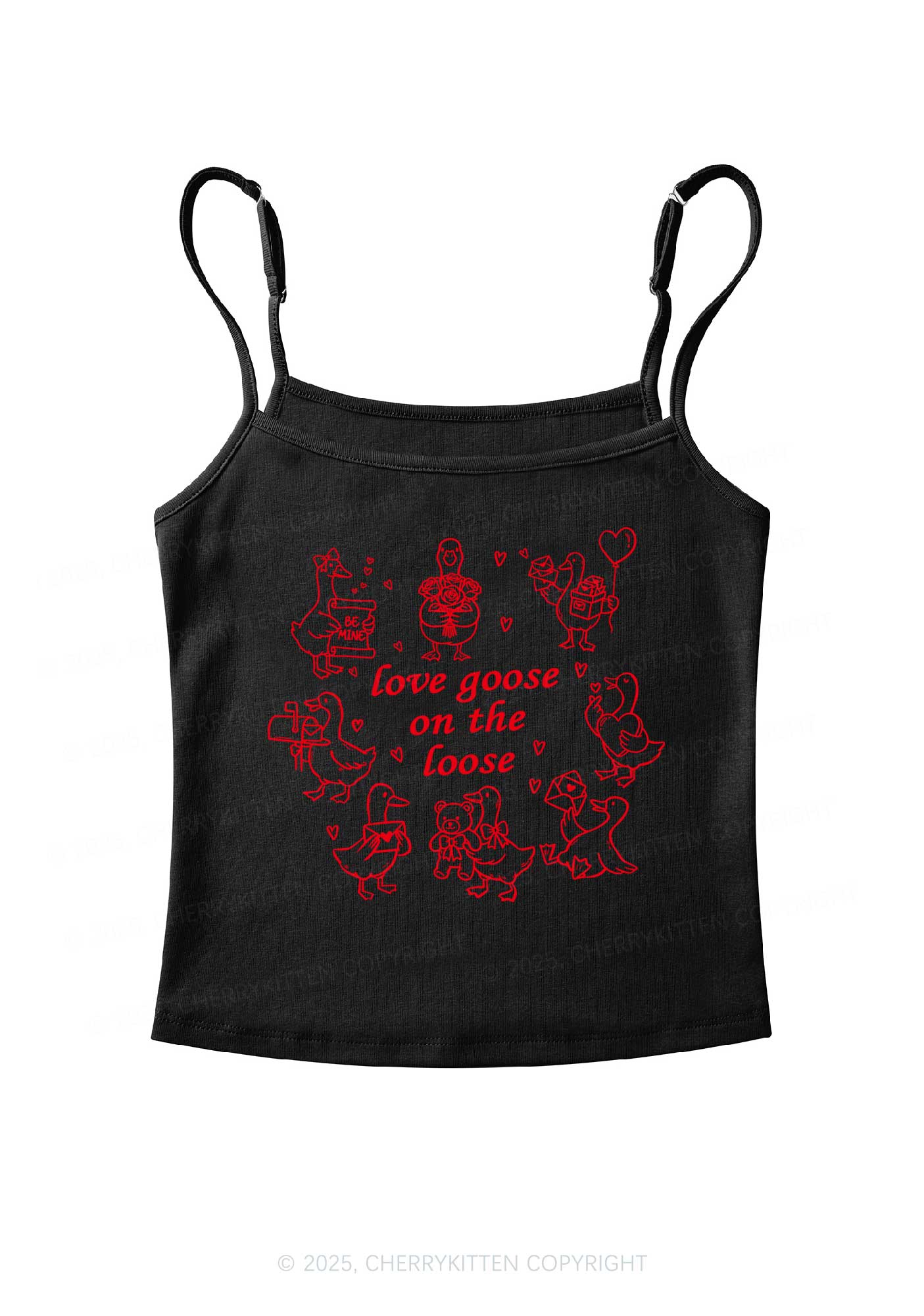 Love Goose On The Loose Valentine's Day Y2K Spaghetti Strap Cami Cherrykitten