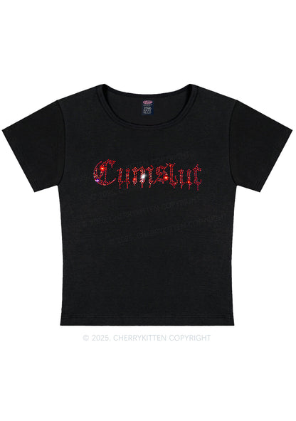 Curvy Rhinestone Cxmslxt Y2K Baby Tee Cherrykitten