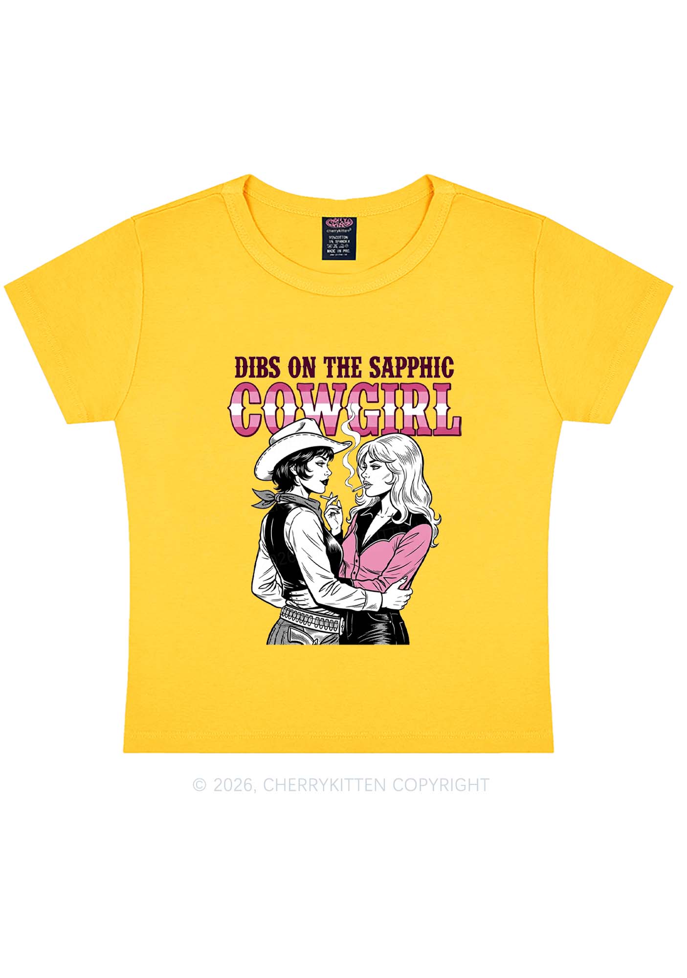 Dibs On The Sapphic Cowgirl Pride Y2K Baby Tee Cherrykitten