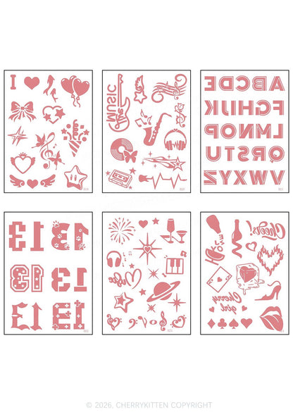 6pcs Concert Sticker Y2K Temporary Tattoo Cherrykitten