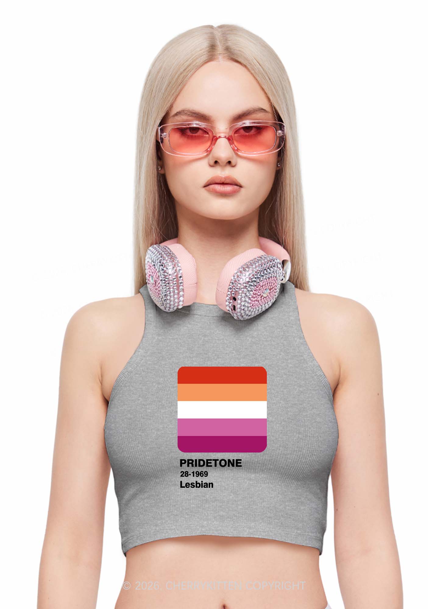 Pridetone Lesbian Pride Y2K Crop Tank Top Cherrykitten
