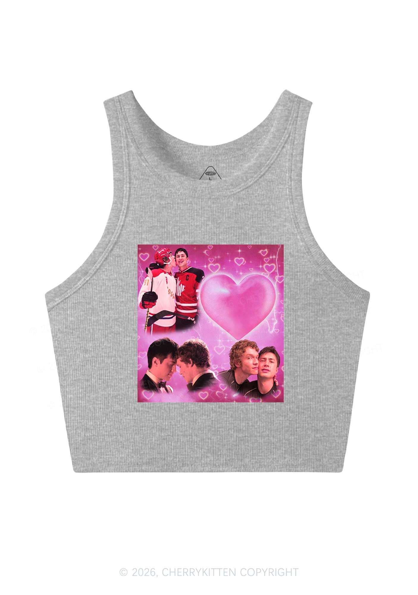 Pink Heart Portrait HR Y2K Crop Tank Top Cherrykitten