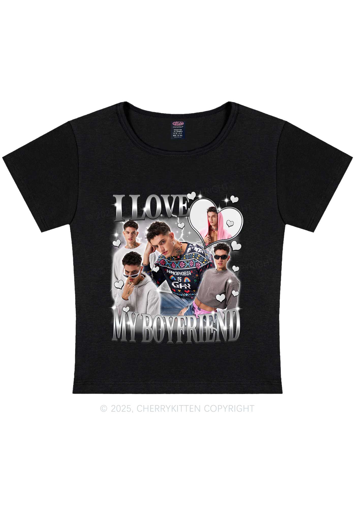 Custom Sparkly Heart I Love BF GF Y2K Baby Tee Cherrykitten