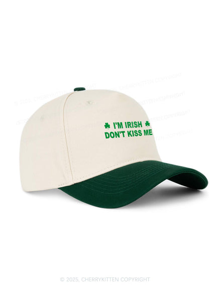 Embroidered Dont Kiss Irish St Patricks Y2K Color Block Baseball Cap Cherrykitten
