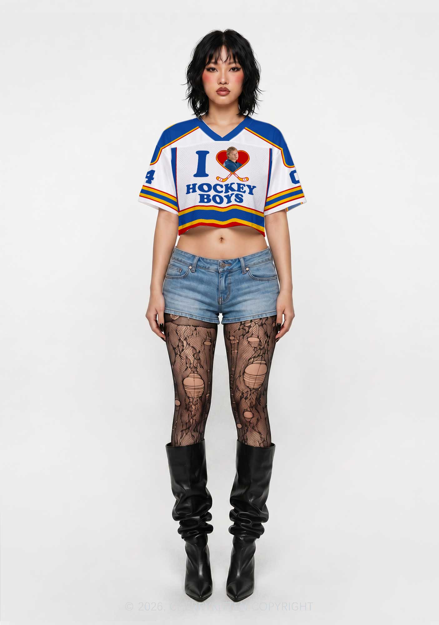 I Love Hockey Boy GG Y2K Crop Sport Jersey Shirts Cherrykitten