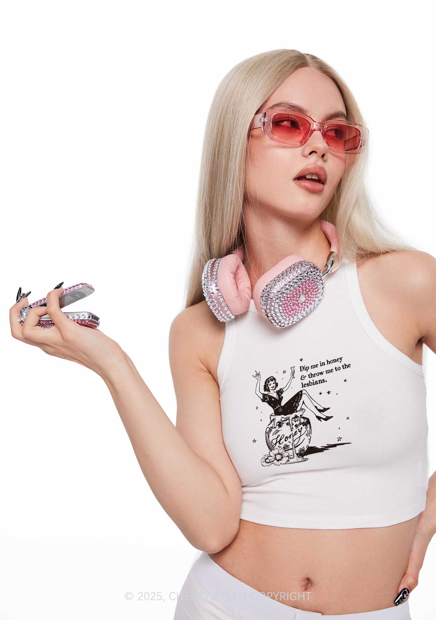 Throw Me To The Lesbians Pride Y2K Crop Tank Top Cherrykitten