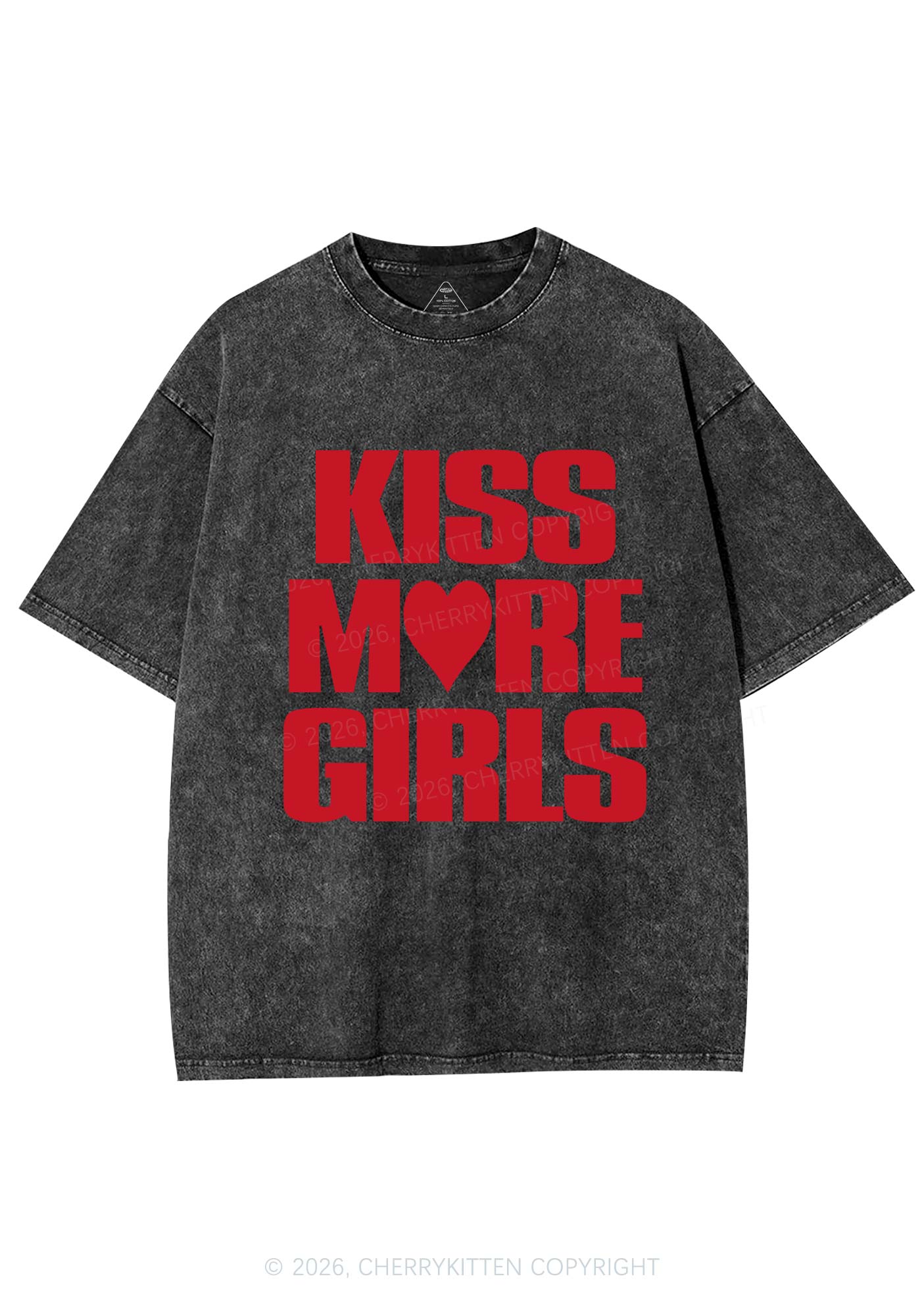 Kiss More Girls Heart Pride Y2K Shirts Washed Tee Cherrykitten