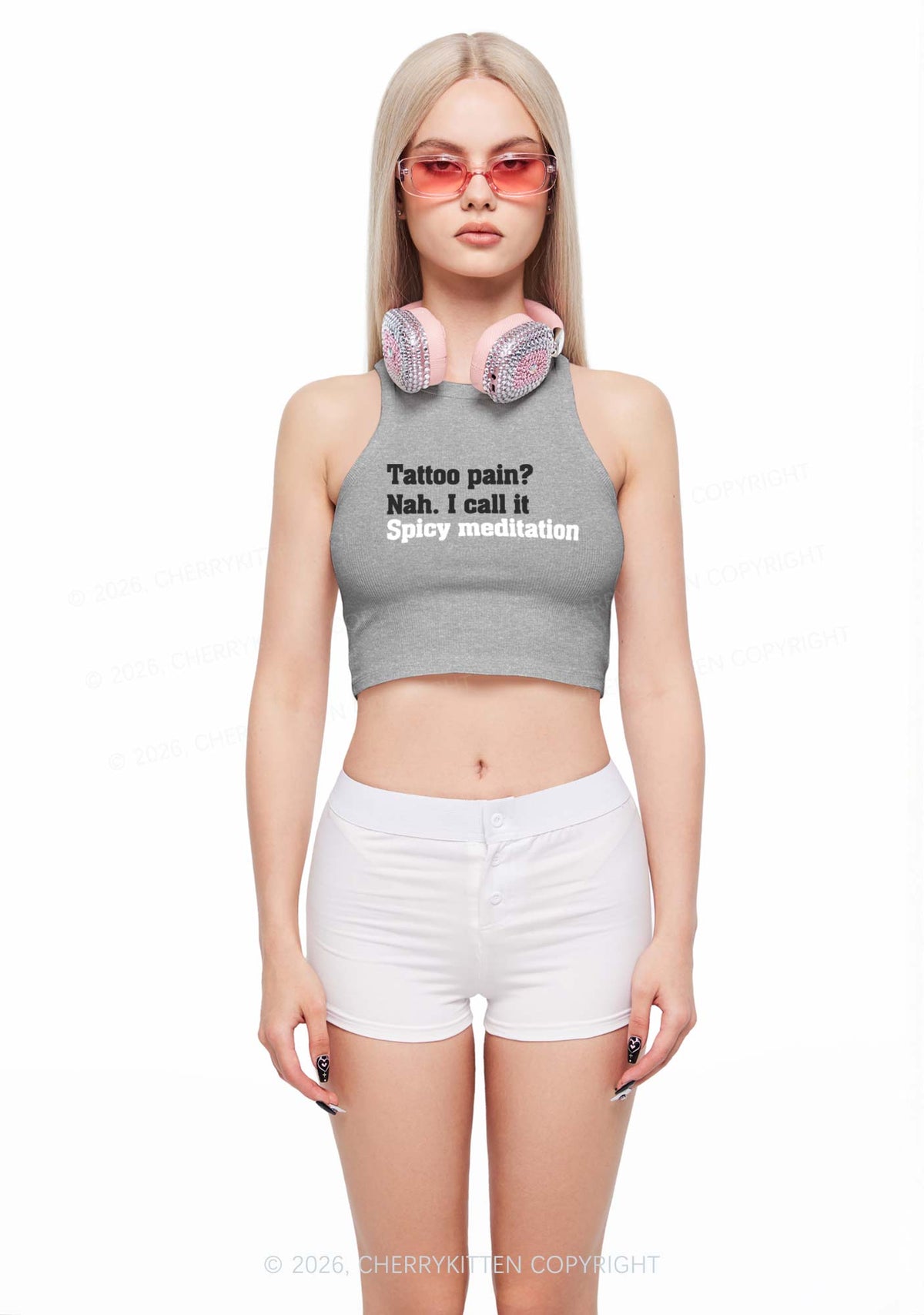 Tattoo Pain Spicy Meditation Y2K Crop Tank Top Cherrykitten