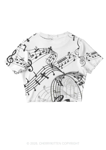 Halloween Gothic Music Note Cross Bat Y2K Mesh Crop Top Cherrykitten