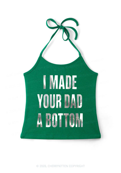 Made Your Dad A Bottom Pride Silver Foil Printed Y2K Halter Neck Cami Cherrykitten