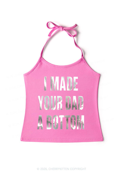 Made Your Dad A Bottom Pride Silver Foil Printed Y2K Halter Neck Cami Cherrykitten