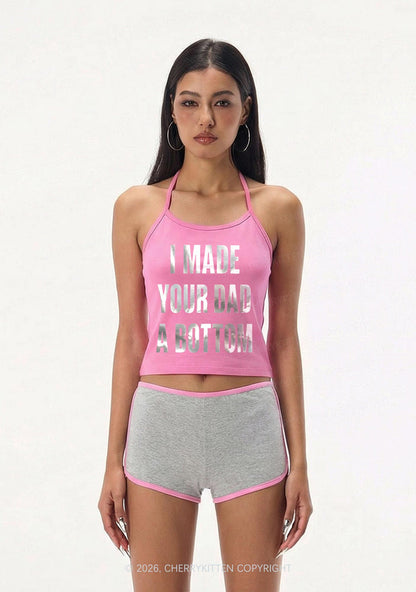 Made Your Dad A Bottom Pride Silver Foil Printed Y2K Halter Neck Cami Cherrykitten