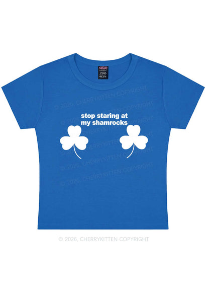 Stop Staring At My Shamrocks St Patricks Y2K Baby Tee Cherrykitten