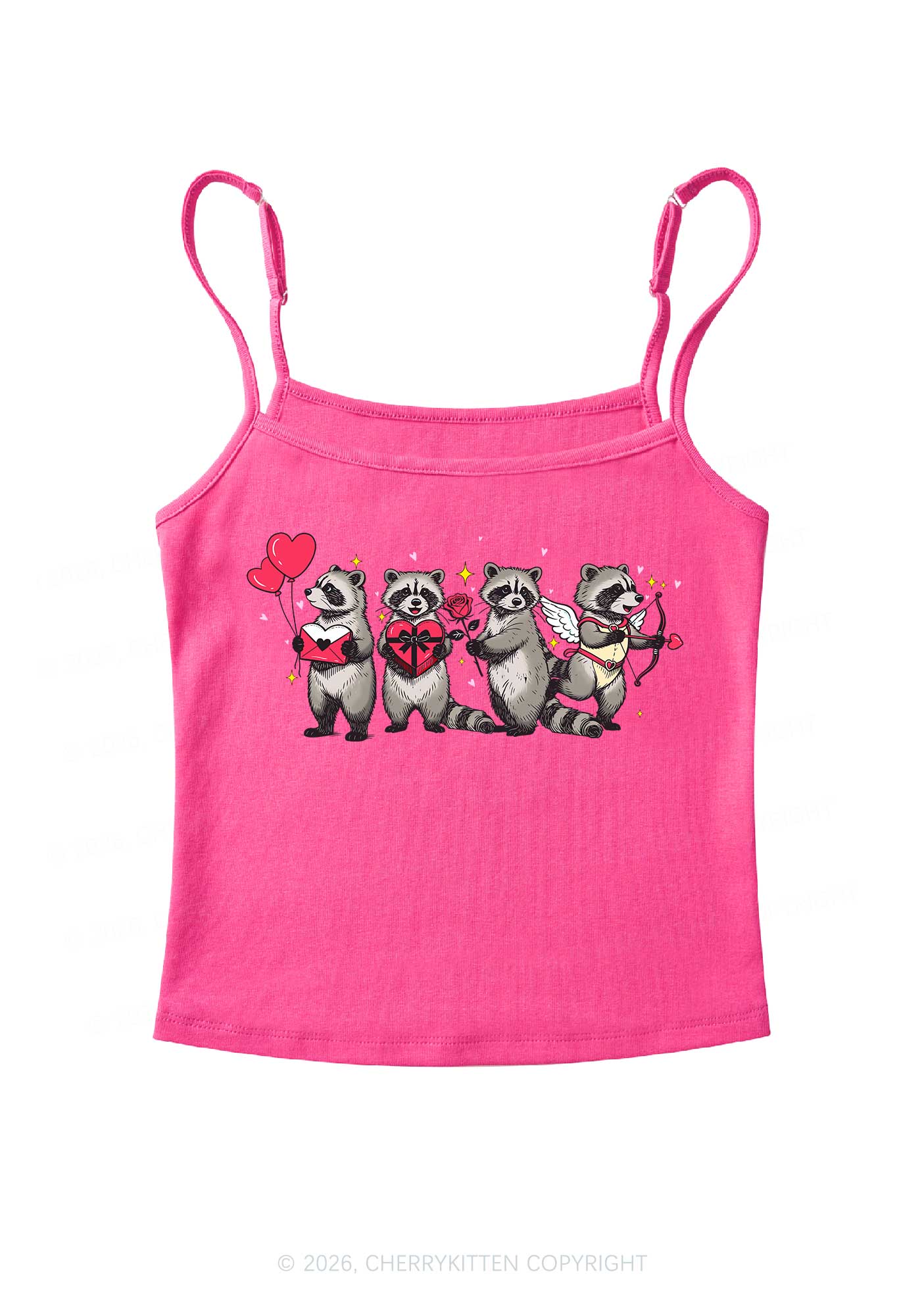 Raccoon Cupids Valentine's Day Y2K Spaghetti Strap Cami Cherrykitten