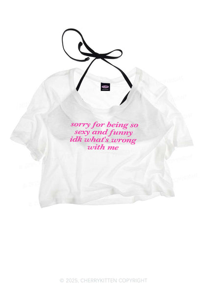 Sorry For Being So Funny Y2K Sheer Crop Tee Cherrykitten