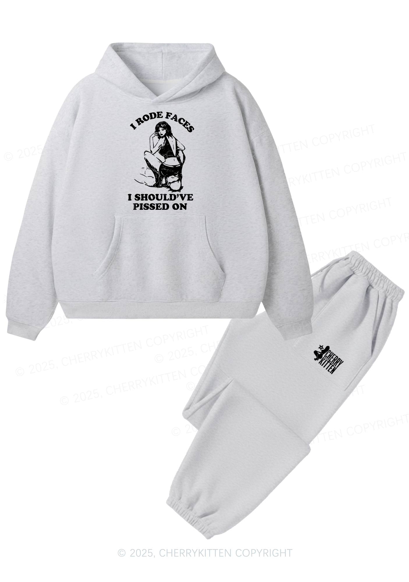 I Rode Faces Y2K Fleece Hoodie Set Cherrykitten