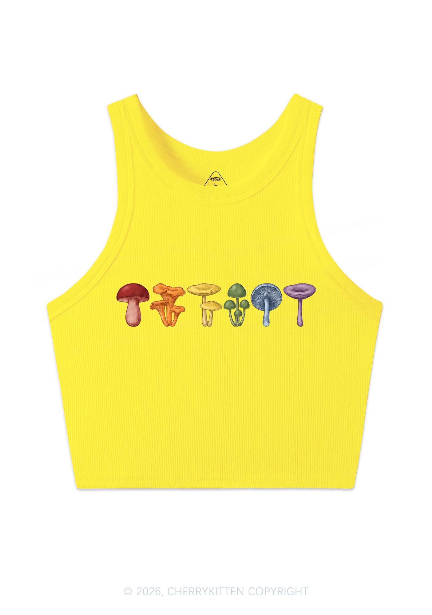Rainbow Mushroom Pride Y2K Crop Tank Top Cherrykitten