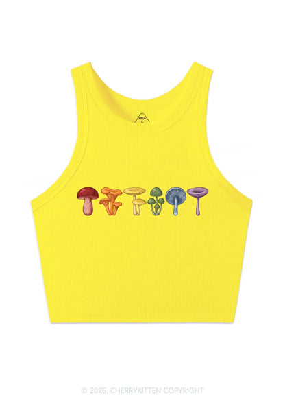 Rainbow Mushroom Pride Y2K Crop Tank Top Cherrykitten