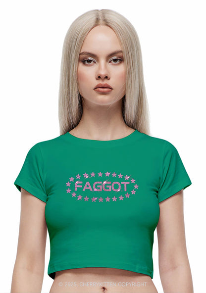 Rhinestone Pink Faggot Stars Pride Y2K Baby Tee Cherrykitten