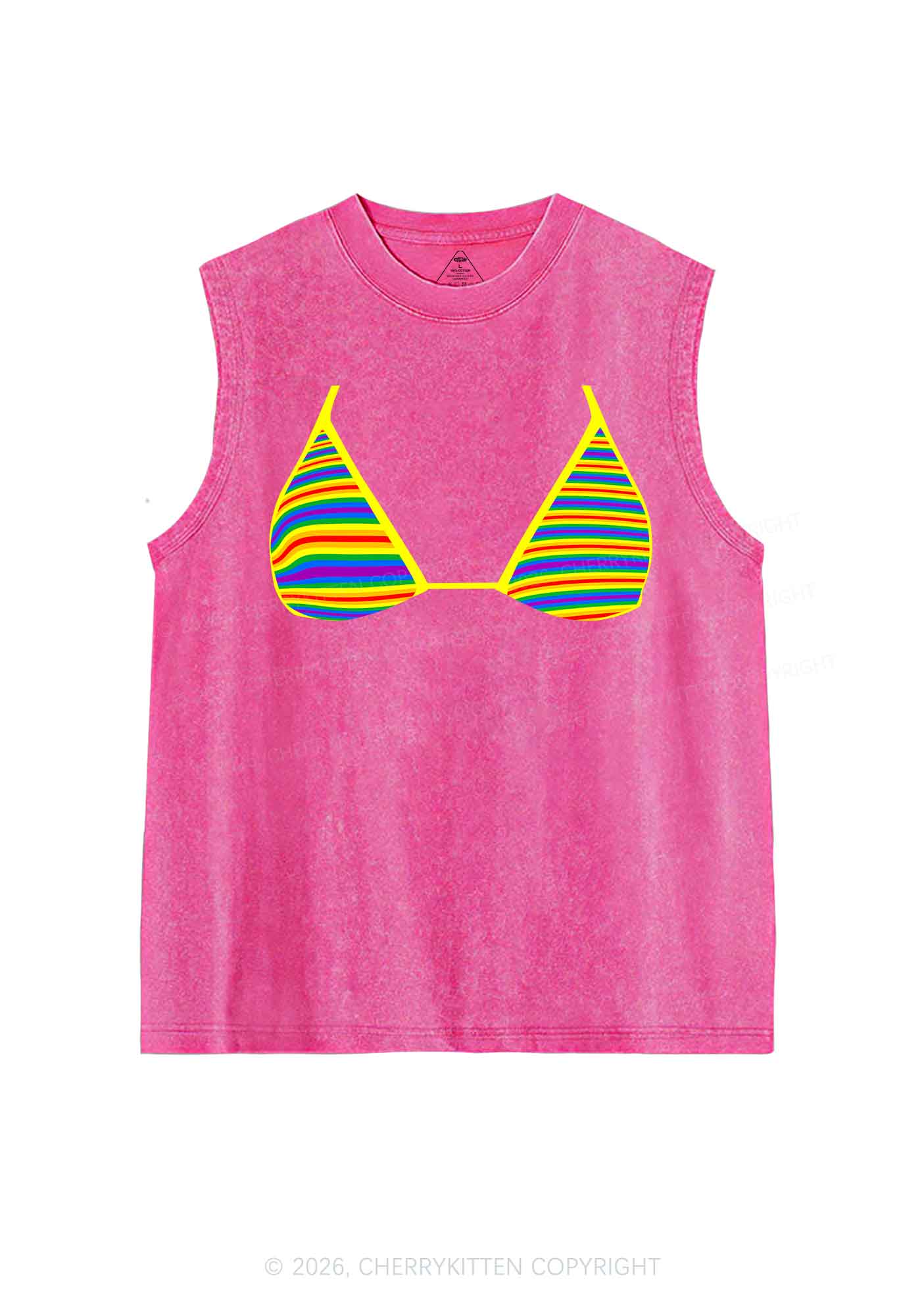 Rainbow Stripe Bra Pride Y2K Washed Muscle Tank Cherrykitten