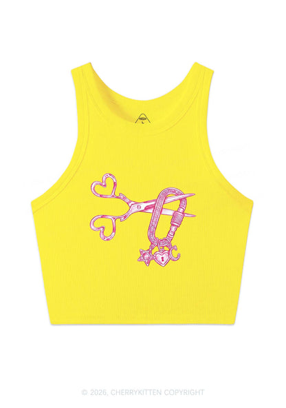 Pink Scissors Lock Charm Pride Y2K Crop Tank Top Cherrykitten