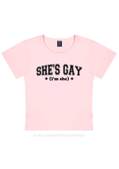 She Is Gay Y2K Baby Tee Cherrykitten