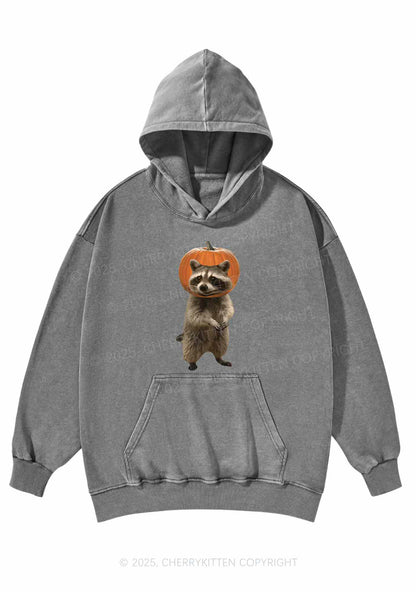 Halloween Silly Raccoon Y2K Washed Hoodie Cherrykitten