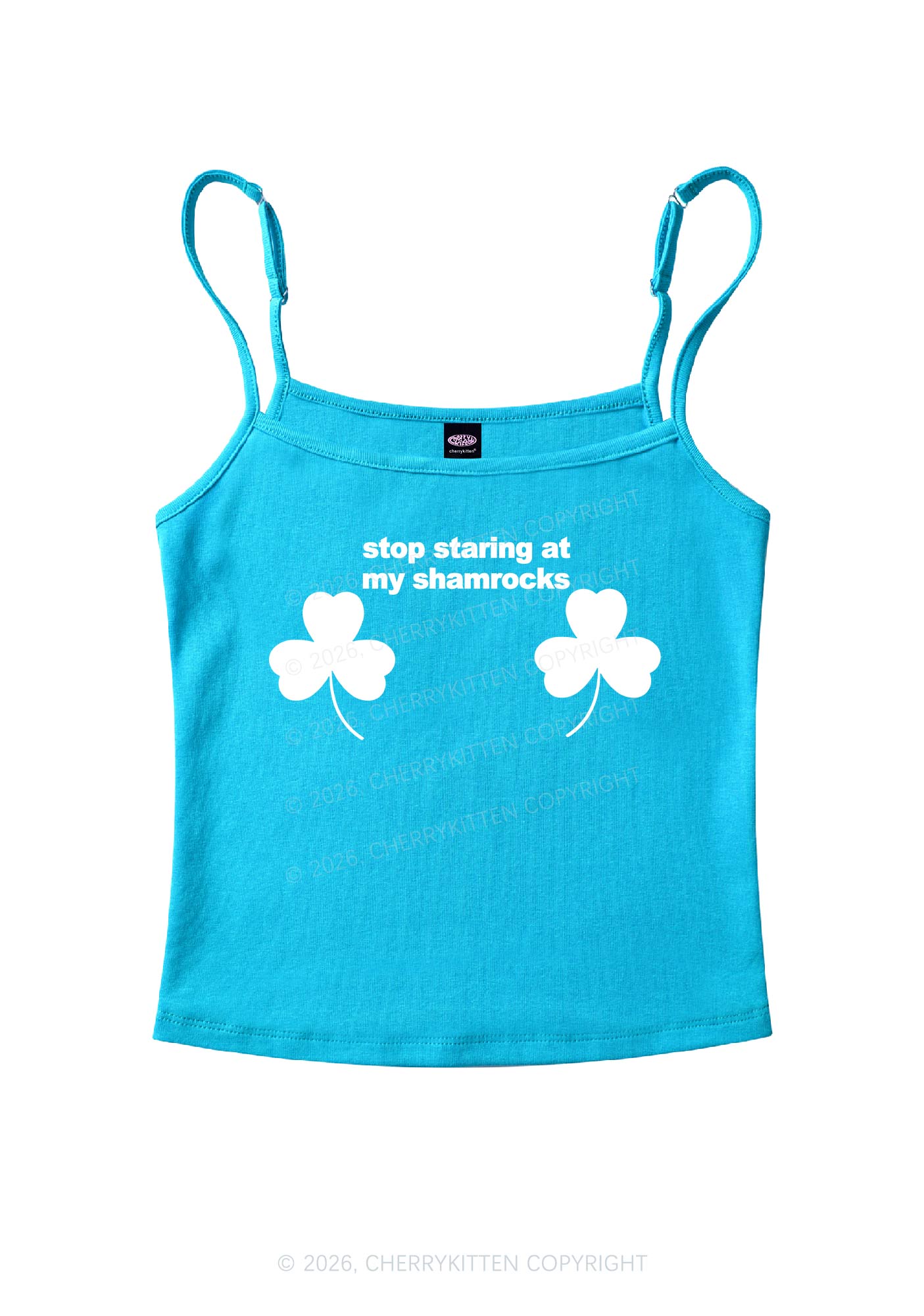 Stop Staring At My Shamrocks St Patricks Y2K Spaghetti Strap Cami Cherrykitten