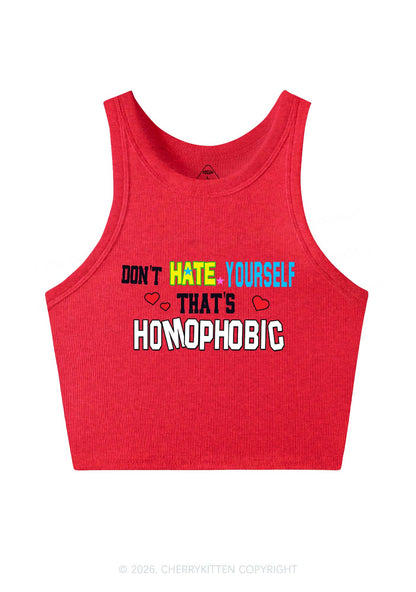 Hate Yourself Thats Homophobic Pride Y2K Crop Tank Top Cherrykitten