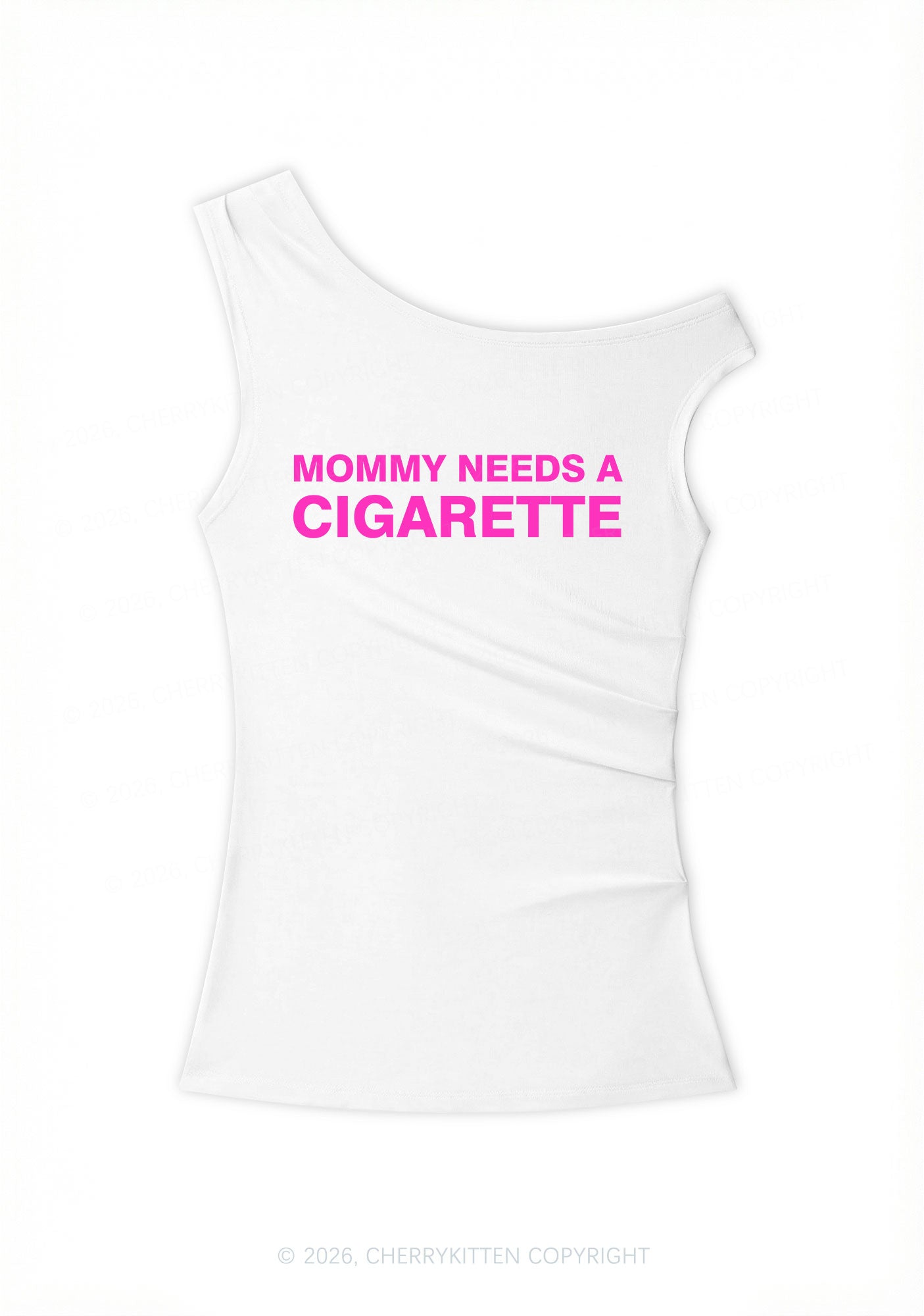 Mommy Needs A Cigarette Y2K Off Shoulder Tank Top Cherrykitten