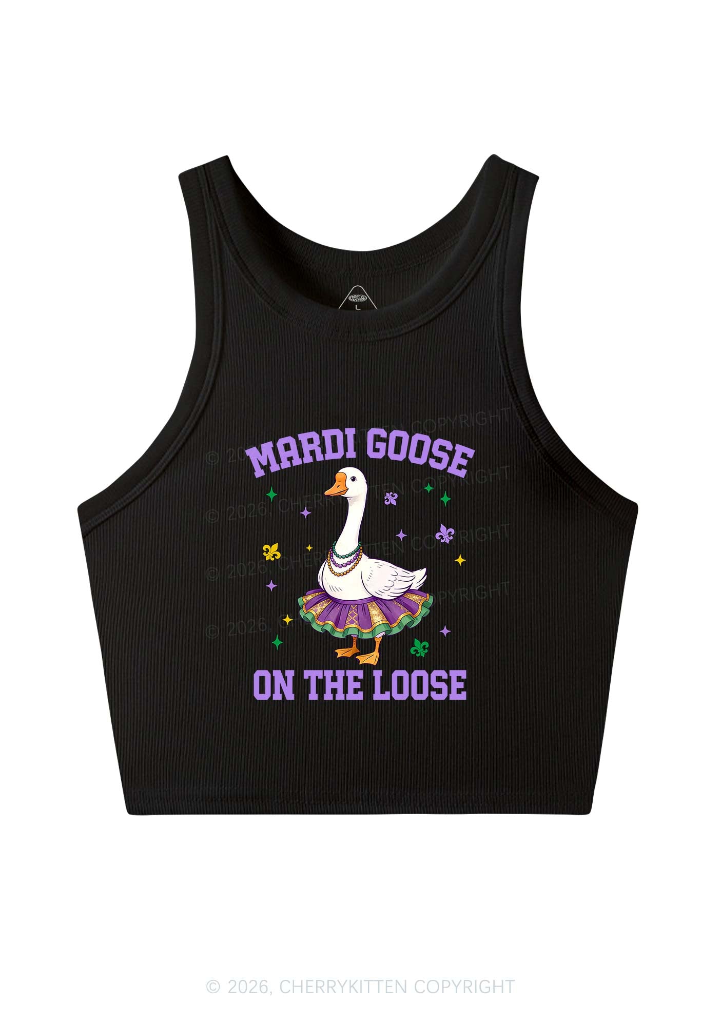 Mardi Gras Goose Y2K Crop Tank Top Cherrykitten