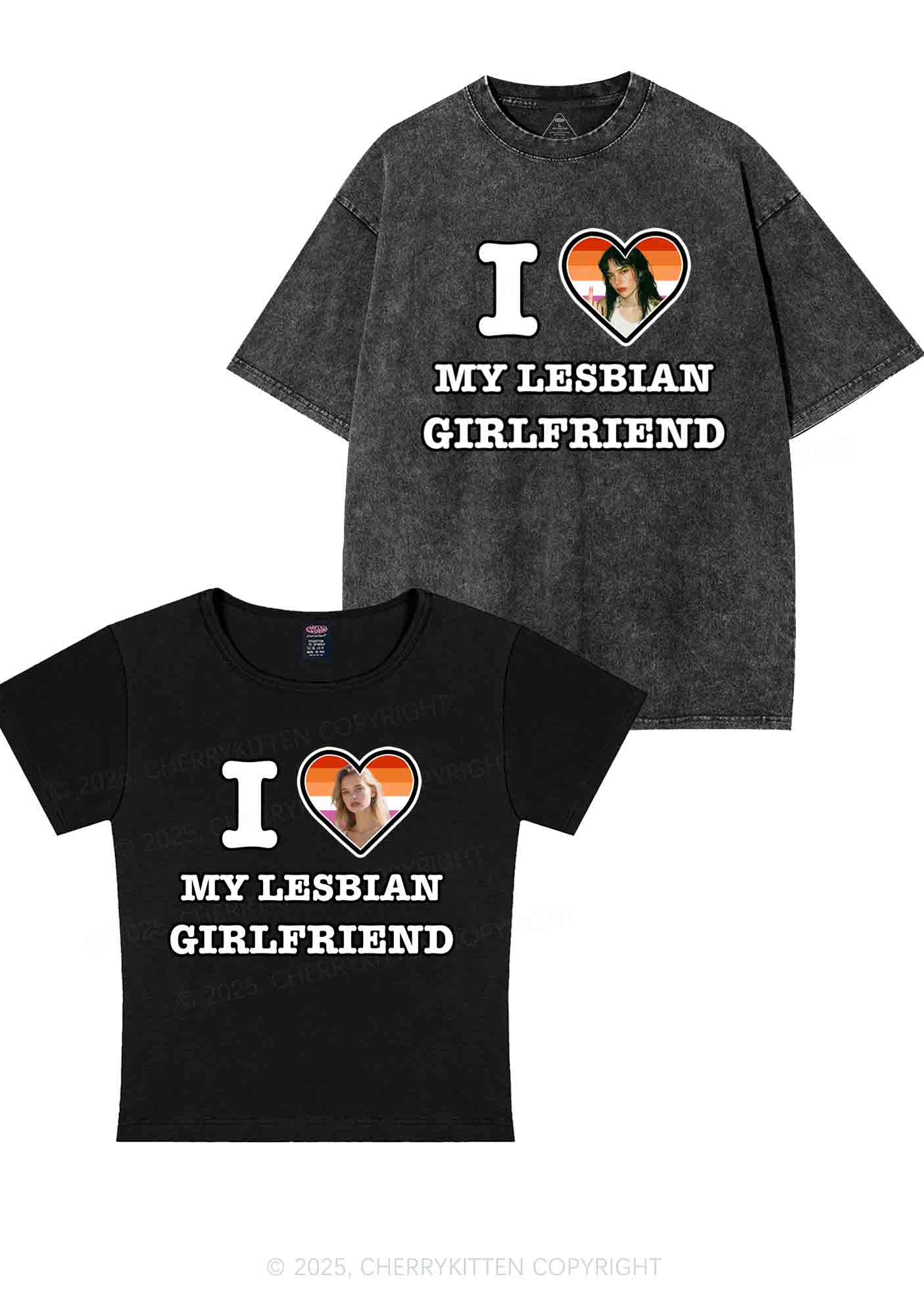 Custom My Lesbian GF Pride Y2K Valentine's Day Couple Shirt Cherrykitten