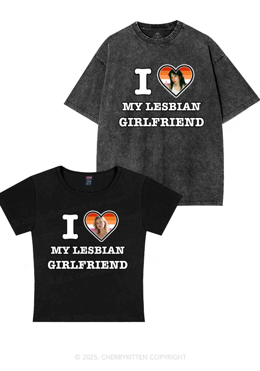 Custom My Lesbian GF Pride Y2K Valentine's Day Couple Shirt Cherrykitten