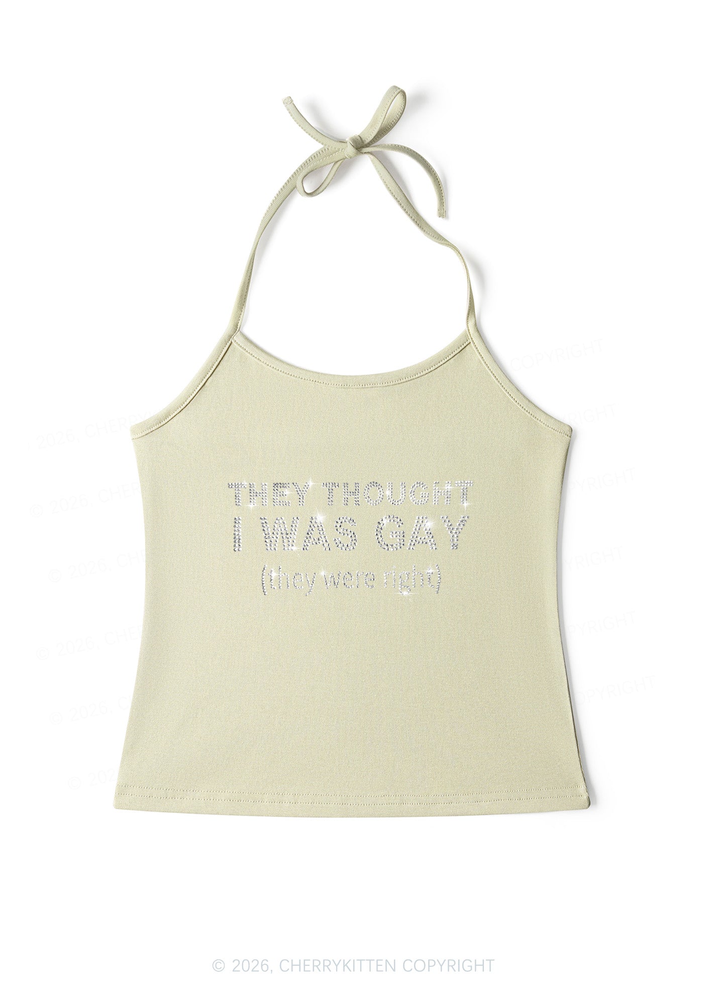 Rhinestone They Thought I Was Gay Pride Y2K Halter Neck Cami Cherrykitten