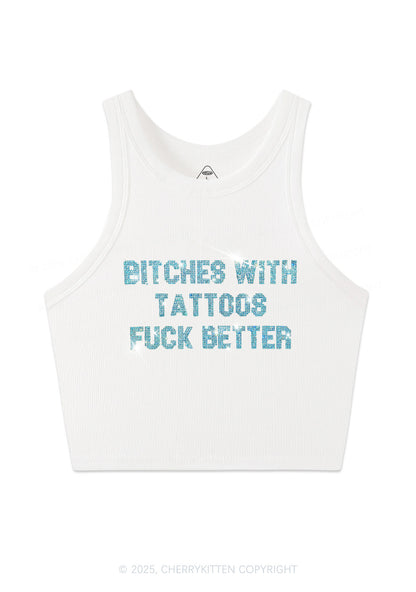 Rhinestone Bxxches With Tattoos Fxxk Better Y2K Crop Tank Top Cherrykitten