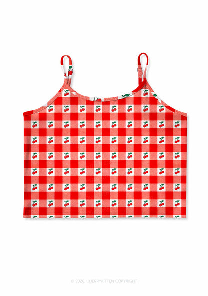 Red Plaid Cherry Y2K Print Cami Crop Top Cherrykitten