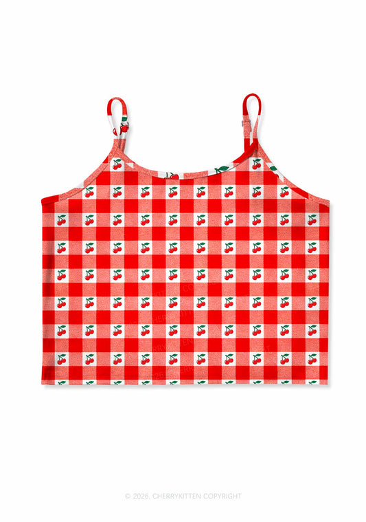 Red Plaid Cherry Y2K Print Cami Crop Top Cherrykitten