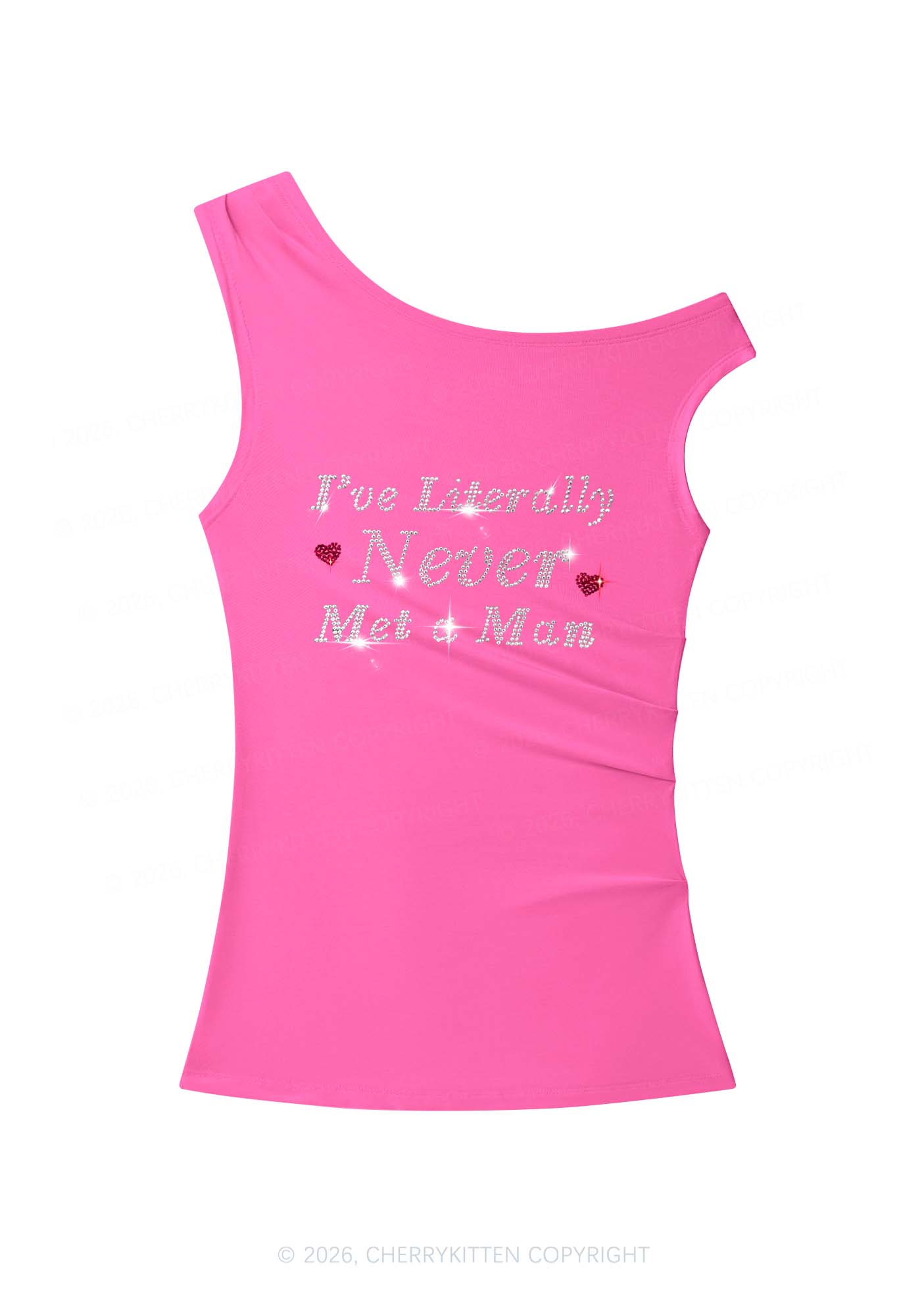 Rhinestone Never Met A Man Pride Y2K Off Shoulder Tank Top Cherrykitten