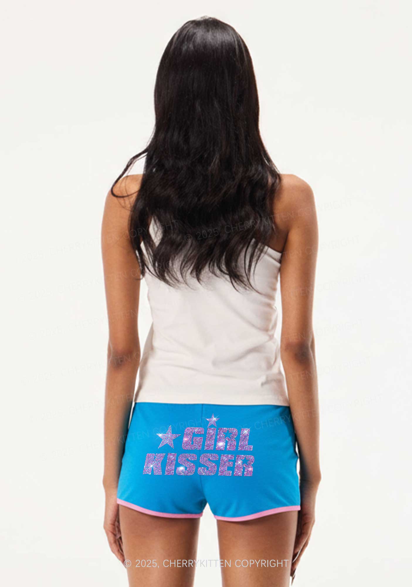 Rhinestone Girl kisser Pride Y2K Booty Shorts Cherrykitten