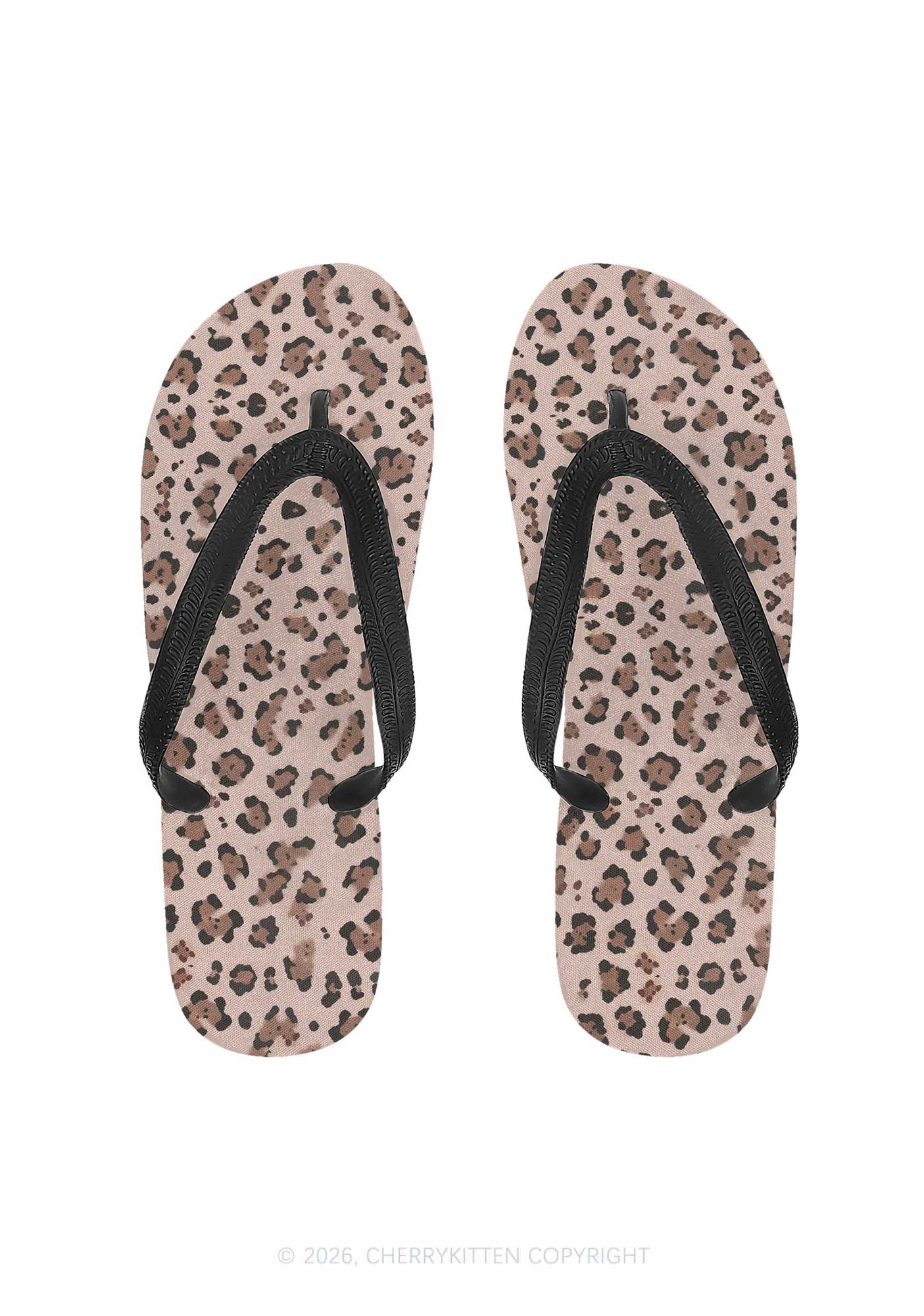 Brown Leopard Y2K Print Flip Flops Cherrykitten