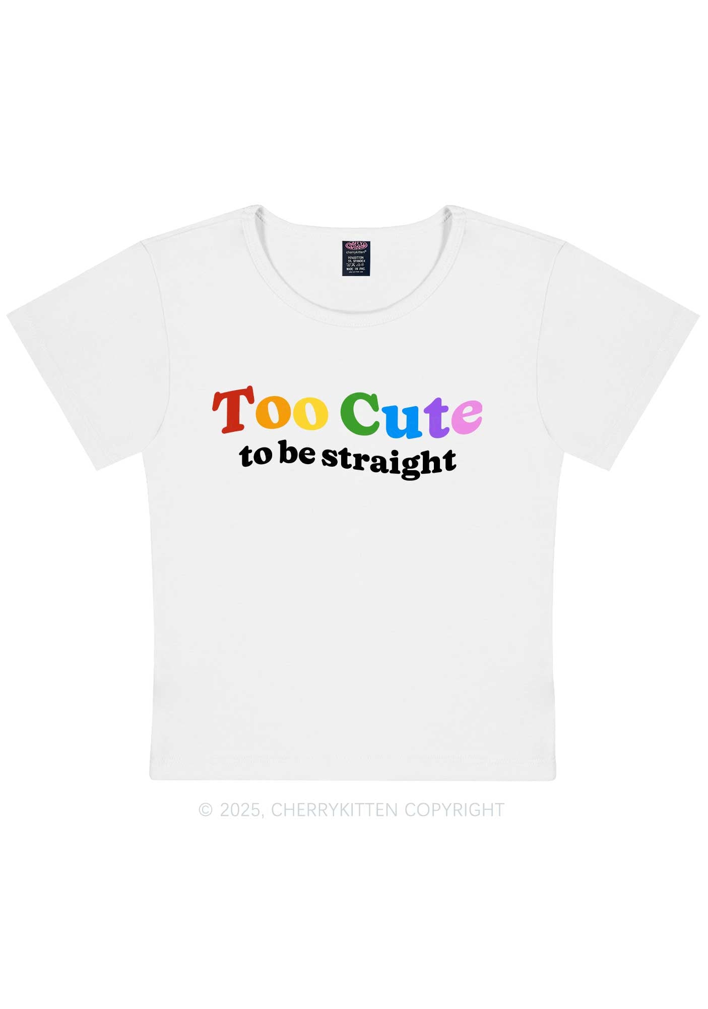 Too Cute To Be Straight Pride Y2K Baby Tee Cherrykitten