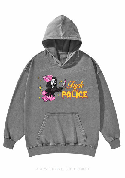 Halloween Fxxk The Police Y2K Washed Hoodie Cherrykitten